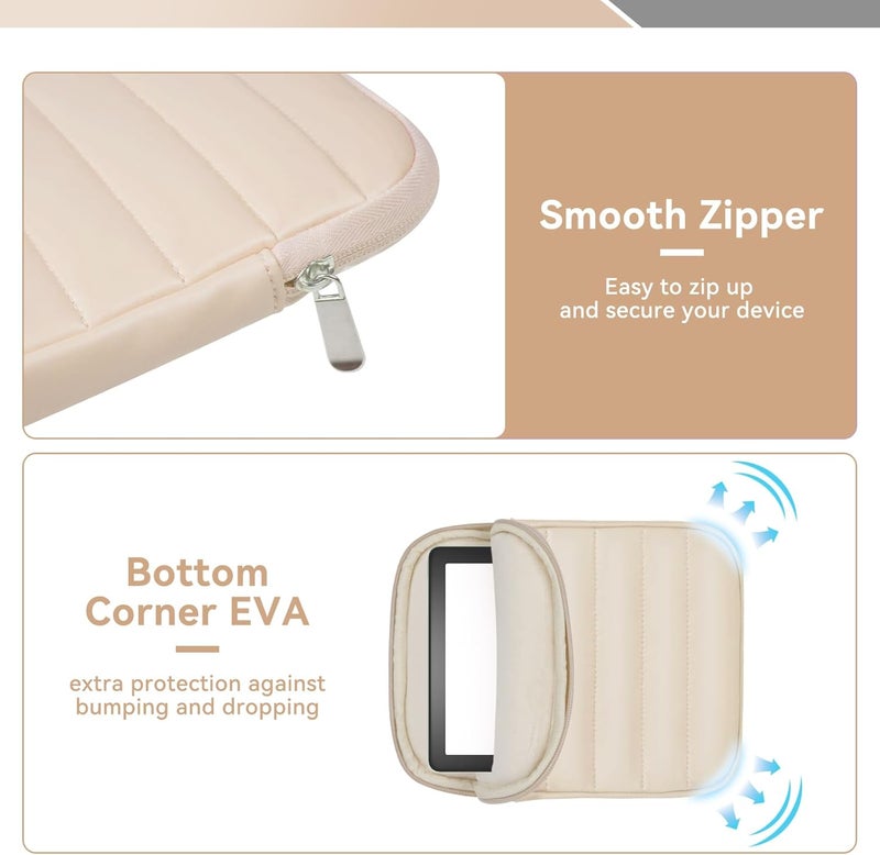 Clezolraa 6-7 Inch Puffy Sleeve Case for 7" Kindle Paperwhite 12th Gen/Colorsoft 2024, 6.8" Kindle Paperwhite 11th Gen, 6" Kindle 11th Gen 2024/2022, Oasis, Protective Pouch Bag, Beige - Image 5